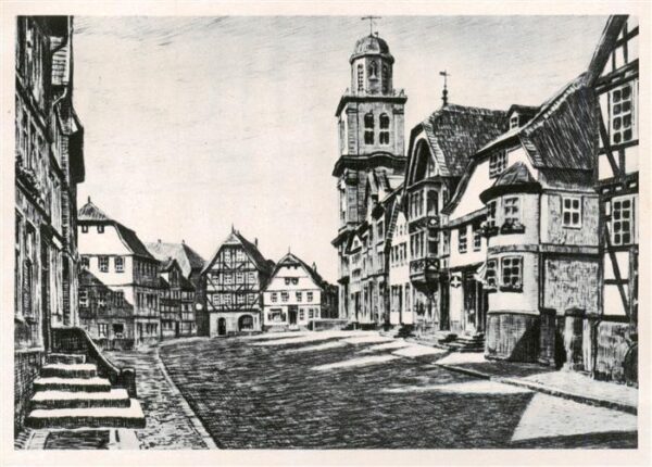 Lauterbach Hessen Marktplatz Radierung