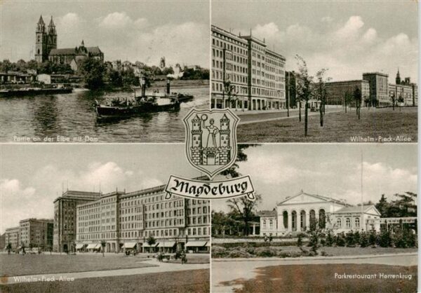 Magdeburg Elbepartie mit Dom Wilh Pieck Allee Parkrestaurant Herrenkrug