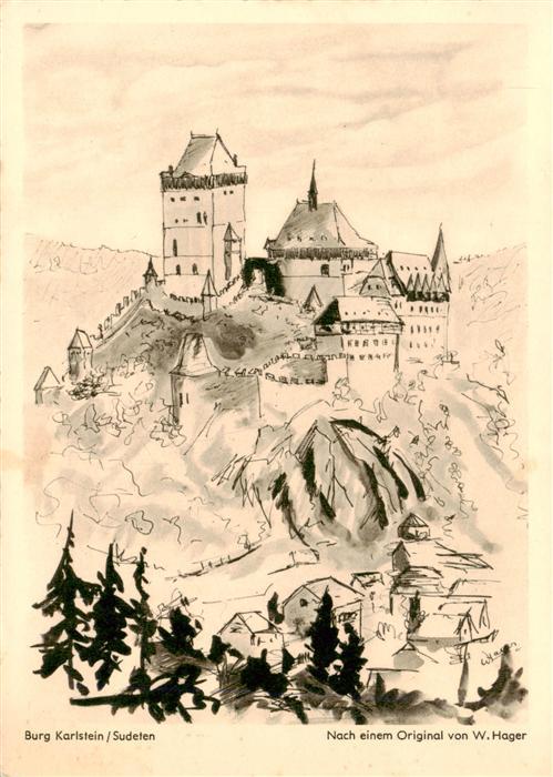 Karlstejn Karlstein Burg CZ Burg Karlstejn Zeichnung