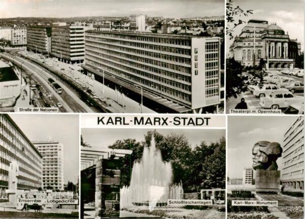 Karl-Marx-Stadt Strasse der Nationen Theaterplatz mit Opernhaus Ensemble Lobgedi