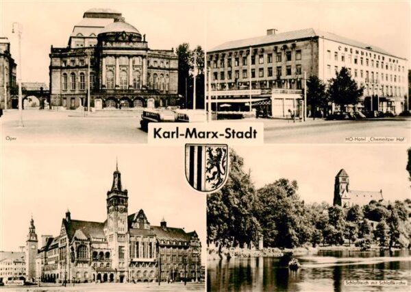 Karl-Marx-Stadt Oper HO Hotel Chemnitzer Hof Rathaus Schlossteich mit Schlosskir