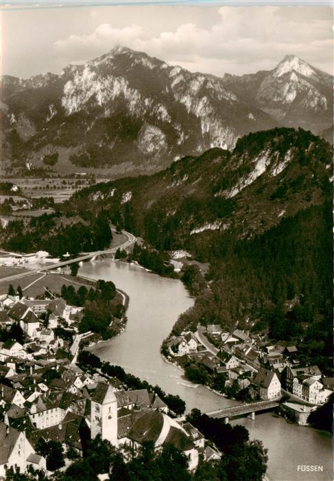 Fuessen Allgaeu Fliegeraufnahme mit Lechbruecke Branderschrofen und Hohem Straus