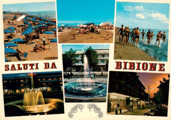 Bibione IT Kuestenpanorama Strand Wasserspiele Promenade