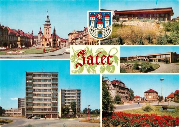 Zatec Saaz CZ Namesti VRSR Spolecensky dum Moskva Obchodni stredisko a restaurac