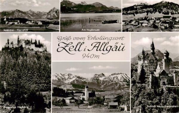 Zell Allgaeu Speiden Mariahilf Am Hopfensee Ortsansicht Burgruine Freyberg Panor