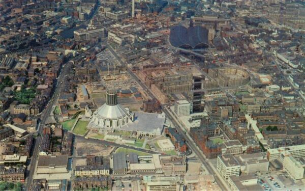 Liverpool  UK Roman Catholic Cathedral Air view