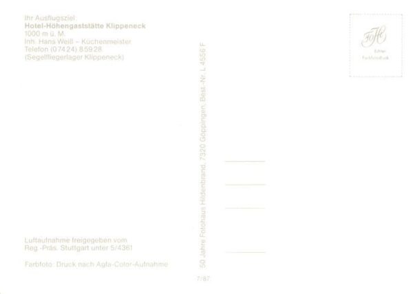Klippeneck Spaichingen Hotel Hoehengaststaette Klippeneck Fliegeraufnahme – Bild 2