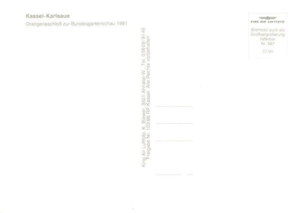 Karlsaue Kassel Orangerieschloss zur BUGA 1981 Fliegeraufnahme – Bild 2