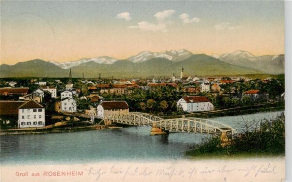 Rosenheim  Bayern Stadtbild mit Inn Alpenblick