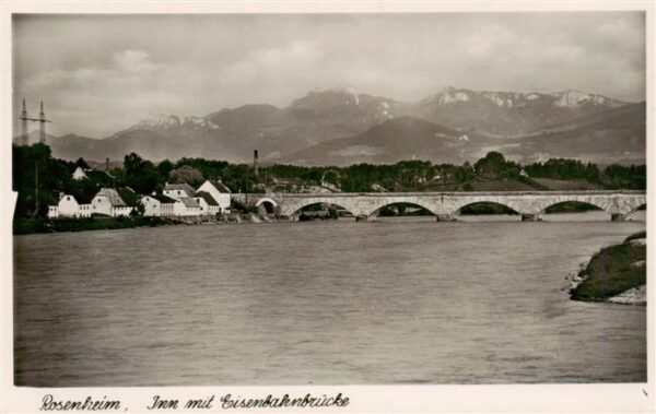 Rosenheim  Bayern Inn mit Eisenbahnbruecke Alpenblick