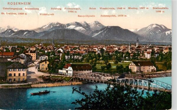 Rosenheim  Bayern Stadtbild mit Inn Alpenpanorama