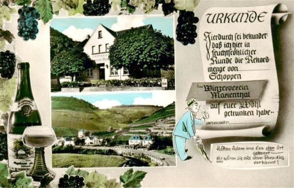 Marienthal Dernau Winzerverein Gasthaus Panorama Weinreben Urkunde