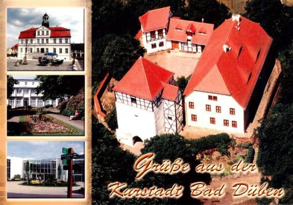 Bad Dueben Rathaus Kurpark mit altem Moorbad Heide Spa Burg mit Burgwaechterhaus