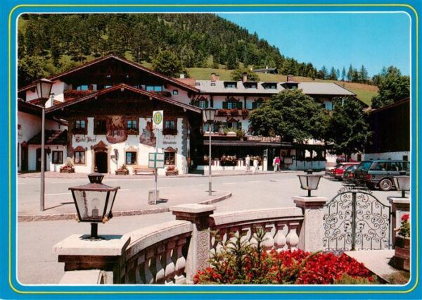 Wallgau Blick zum Hotel Post