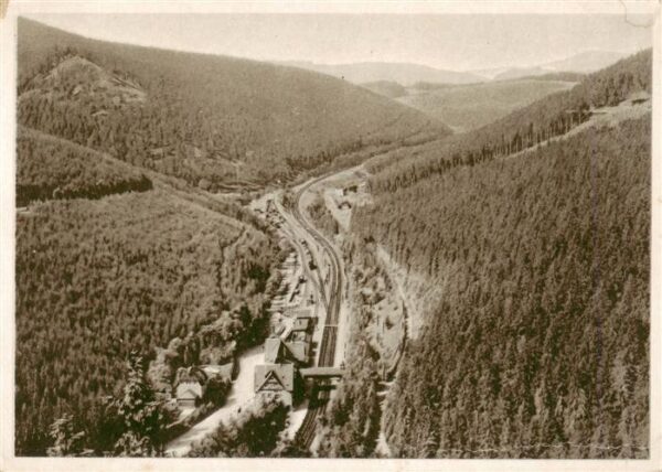 Oberhof  Thueringen Blick vom Baerenstein zum Bahnhof Oberhof