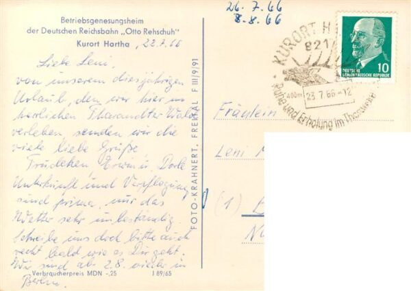 Hartha Tharandt Betriebsgenesungsheim der Deutschen Reichsbahn Otto Rehschuh – Bild 2