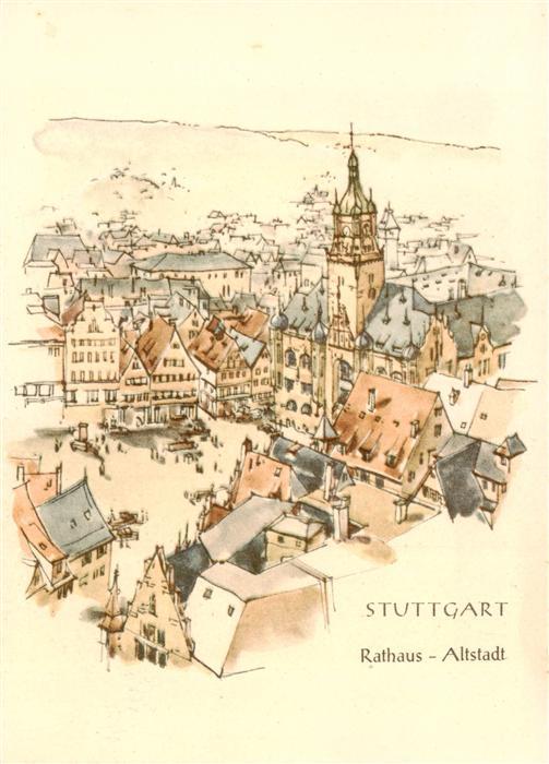 Stuttgart Rathaus Altstadt Kuenstlerkarte