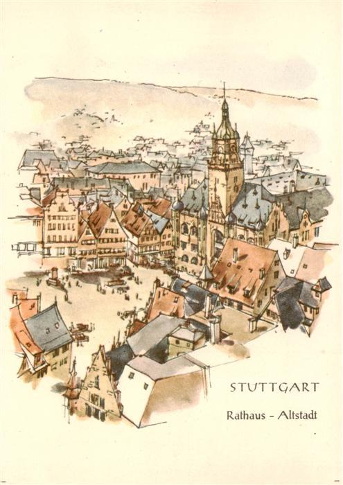 Stuttgart Rathaus Altstadt Zeichnung