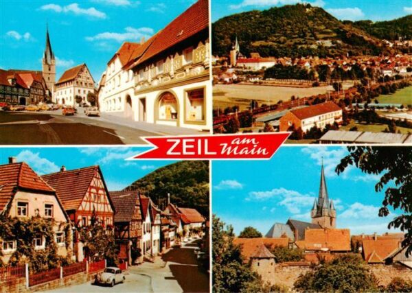 Zell Main Marktplatz Panorama Strassenpartie Kirche