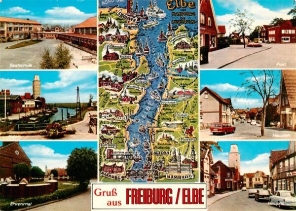 Freiburg Elbe Niedersachsen Realschule Hafen Ehrenmal Elbe uebersichtskarte Post
