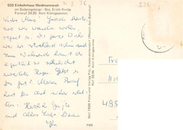 Koenigswinter Rhein Einkehrhaus Weidmannsruh – Bild 2
