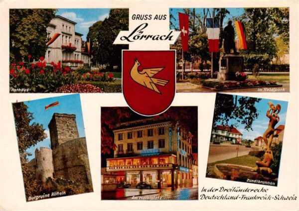 Loerrach Rathaus Hebelpark Burgruine Roetteln Marktplatz Zundlbrunnen Wappen