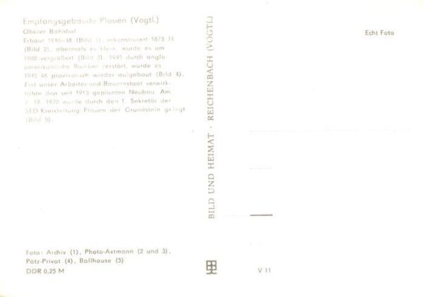 Plauen  Vogtland Oberer Bahnhof Empfangsgebaeude 1900 vergroessert 1945 zerstoer – Bild 2