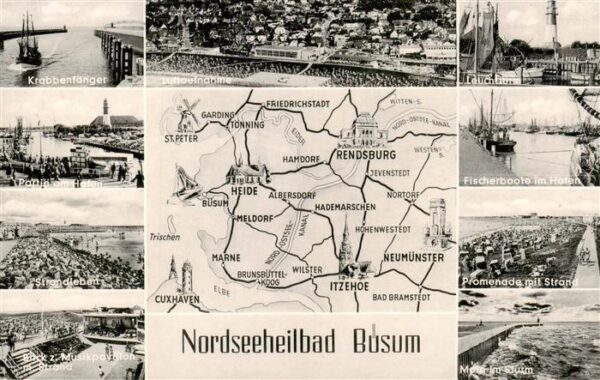 Buesum Nordseebad Krabbenfaenger Hafenpartie Strandleben Musikpavillon Leuchttur