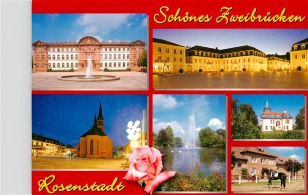 Zweibruecken Pfalz Schloss Kirche Rosengarten Fontaene Pferd