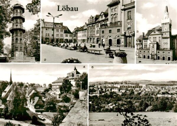 Loebau Sachsen Aussichtsturm Platz der Befreiung Rathaus Teilansicht Loebau Nord