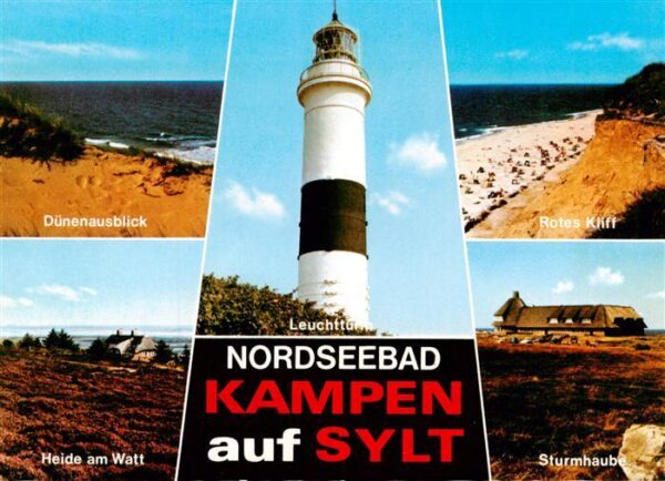 Kampen  Sylt Duenenausblick Rotes Kliff Heide am Watt Leuchtturm Sturmhaube