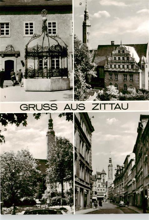 Zittau Gruener Born am Stadtmuseum Hefftergiebel und Turm der Klosterkirche Anla