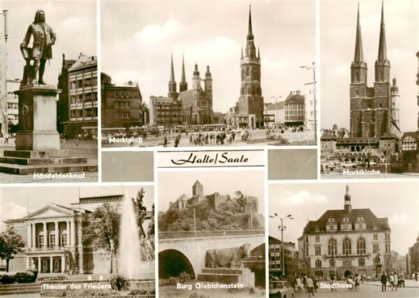 Halle  Saale Handeldenkmal Marktplatz Marktkirche Theater des Friedens Burg Gieb