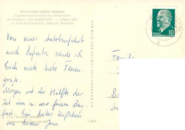 Sassnitz Ostseebad Ruegen Eisenbahnfaehrschiff der Deutschen Reichsbahn MS Sassn – Bild 2