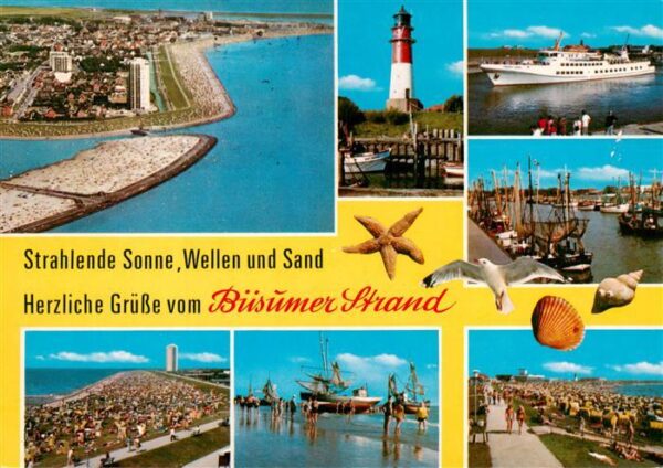 Buesum Nordseebad Fliegeraufnahme Leuchtturm Faehre Fischereihafen Strandpartien