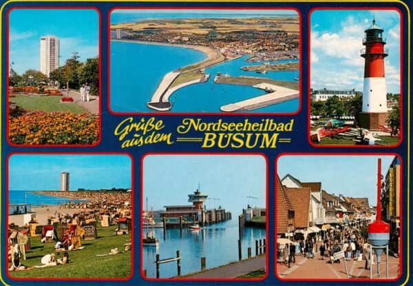 Buesum Nordseebad Park Fliegeraufnahme Leuchtturm Strandpartie Hafeneinfahrt Fus