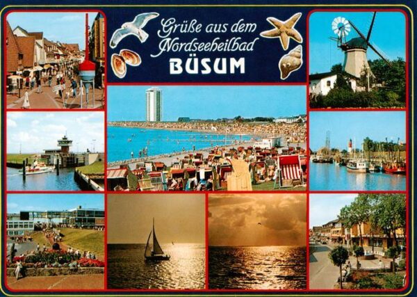 Buesum Nordseebad Fussgaengerzone Windmuehle Hafeneinfahrt Strandpartie Fischere