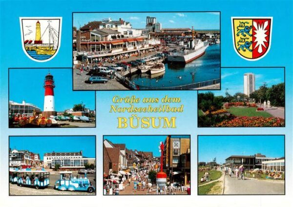 Buesum Nordseebad Hafenpartie Leuchtturm Strandbaehnle Park Fussgaengerzone Prom