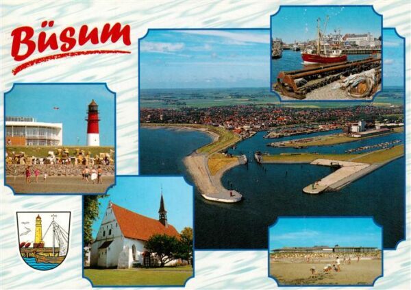 Buesum Nordseebad Leuchtturm Fliegeraufnahme Hafenpartie Kirche Strandpartien