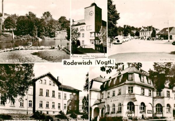 Rodewisch Gondelteich Schule mit Schulsternwarte Karl Marx Platz
