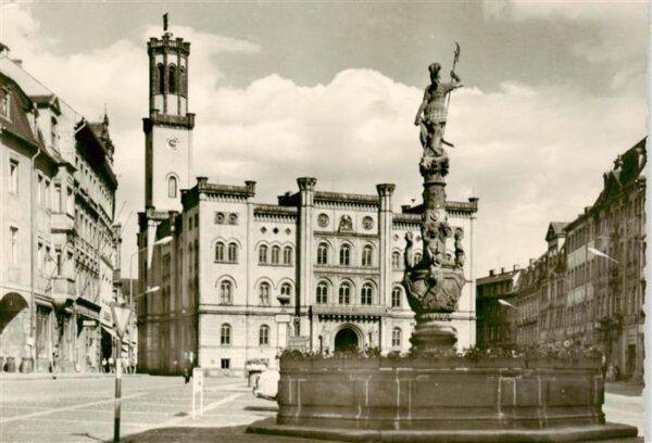 Zittau Rathaus und Rolandbrunnen Handabzug