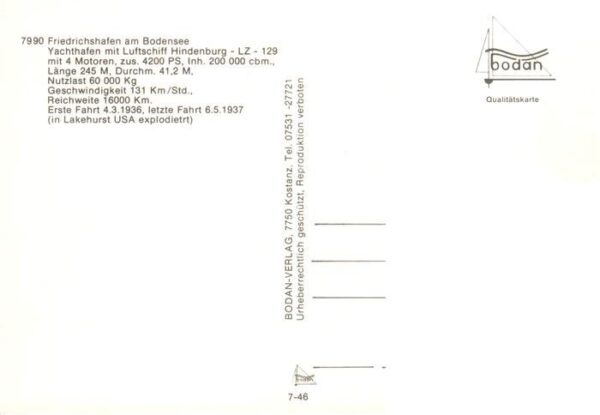 Friedrichshafen Bodensee Yachthafen mit Luftschiff Hindenburg LZ 129 – Bild 2