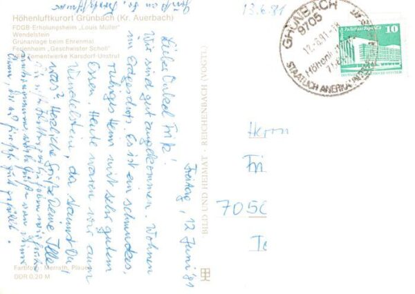Gruenbach Auerbach Erzgebirge FDGB Erholungsheim Louis Mueller Wendelstein Gruen – Bild 2