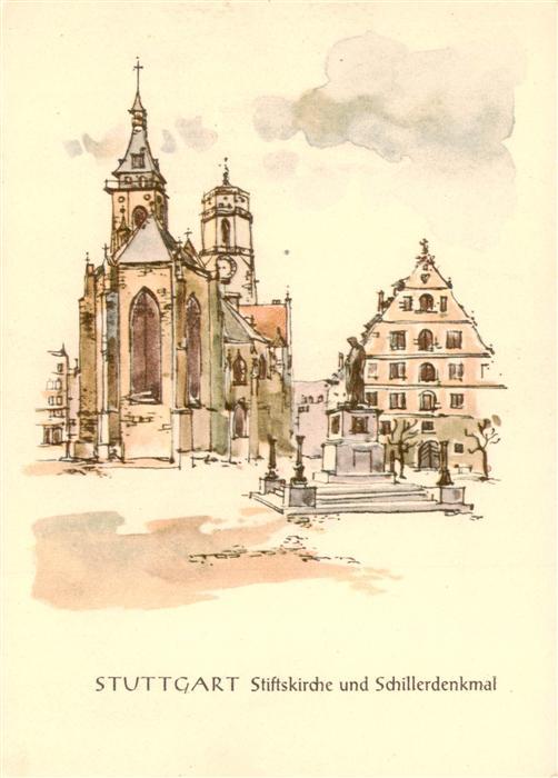 Stuttgart Stiftskirche mit Schillerdenkmal